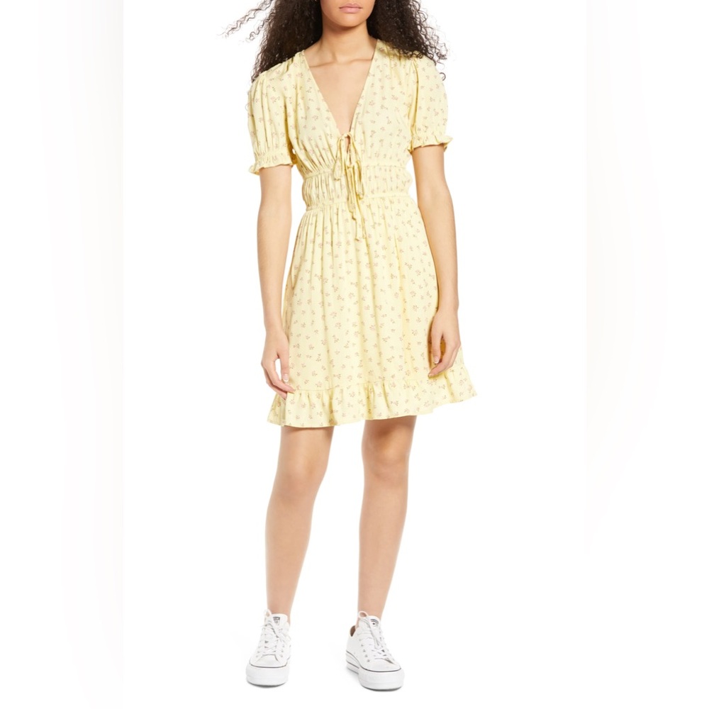 One Clothing Los Angeles Vintage Sweetheart Dress - Yellow Floral - Sz L